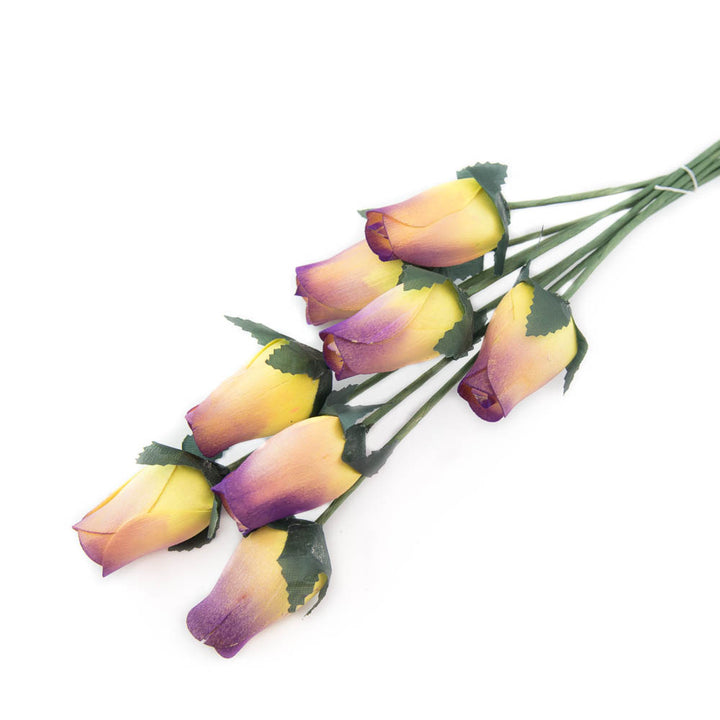 Yellow/Plum Closed Bud Roses 8-Pack - The Original Wooden Rose