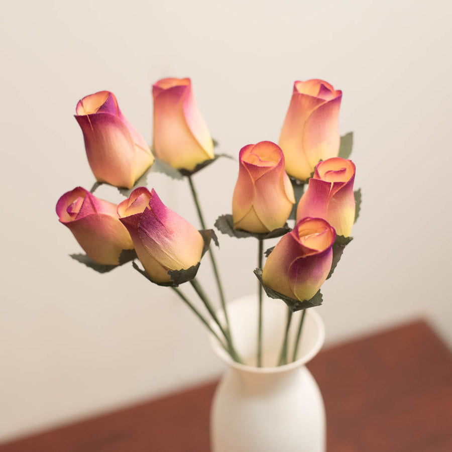 Yellow/Plum Closed Bud Roses 8-Pack - The Original Wooden Rose