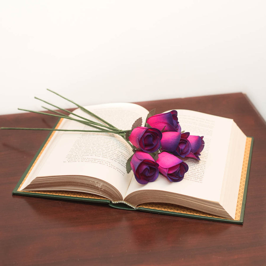 Hot Pink/Purple Closed Bud Roses 8-Pack - The Original Wooden Rose