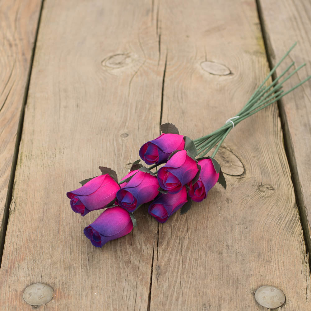 Hot Pink/Purple Closed Bud Roses 8-Pack - The Original Wooden Rose