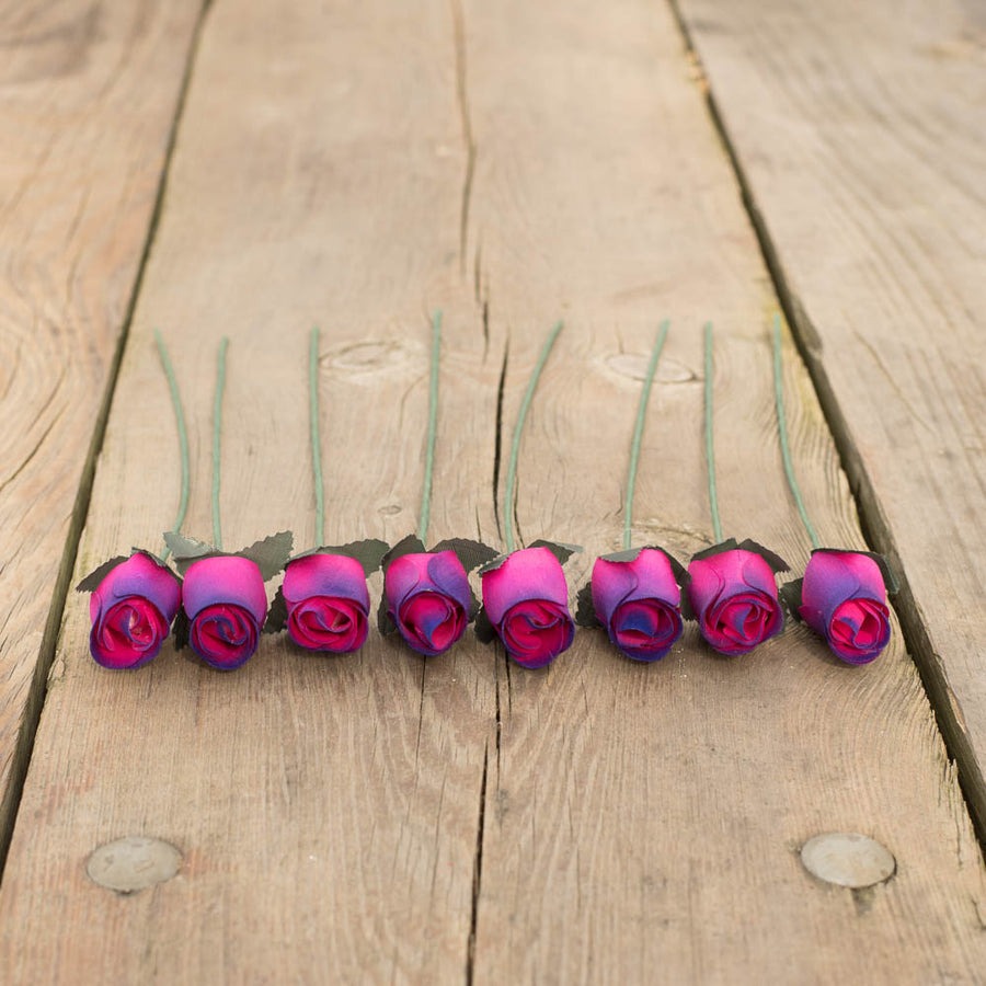 Hot Pink/Purple Closed Bud Roses 8-Pack - The Original Wooden Rose