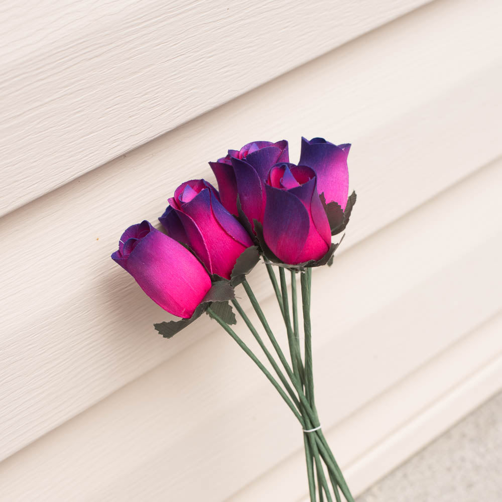 Hot Pink/Purple Closed Bud Roses 8-Pack - The Original Wooden Rose