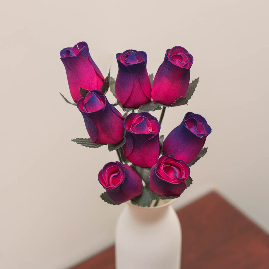 Hot Pink/Purple Closed Bud Roses 8-Pack - The Original Wooden Rose