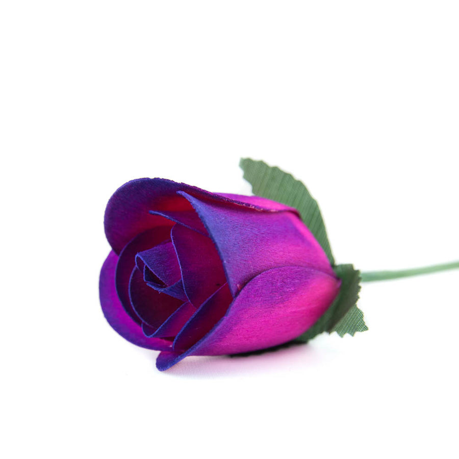 Hot Pink/Purple Half Open Roses 6-Pack - The Original Wooden Rose