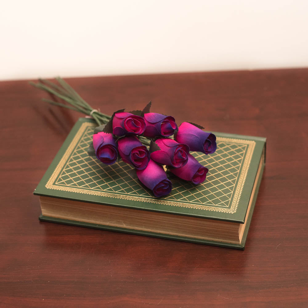 Hot Pink/Purple Half Open Roses 6-Pack - The Original Wooden Rose