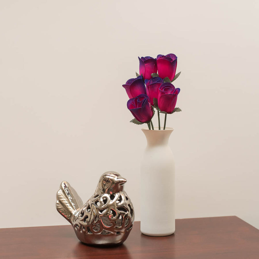 Hot Pink/Purple Half Open Roses 6-Pack - The Original Wooden Rose