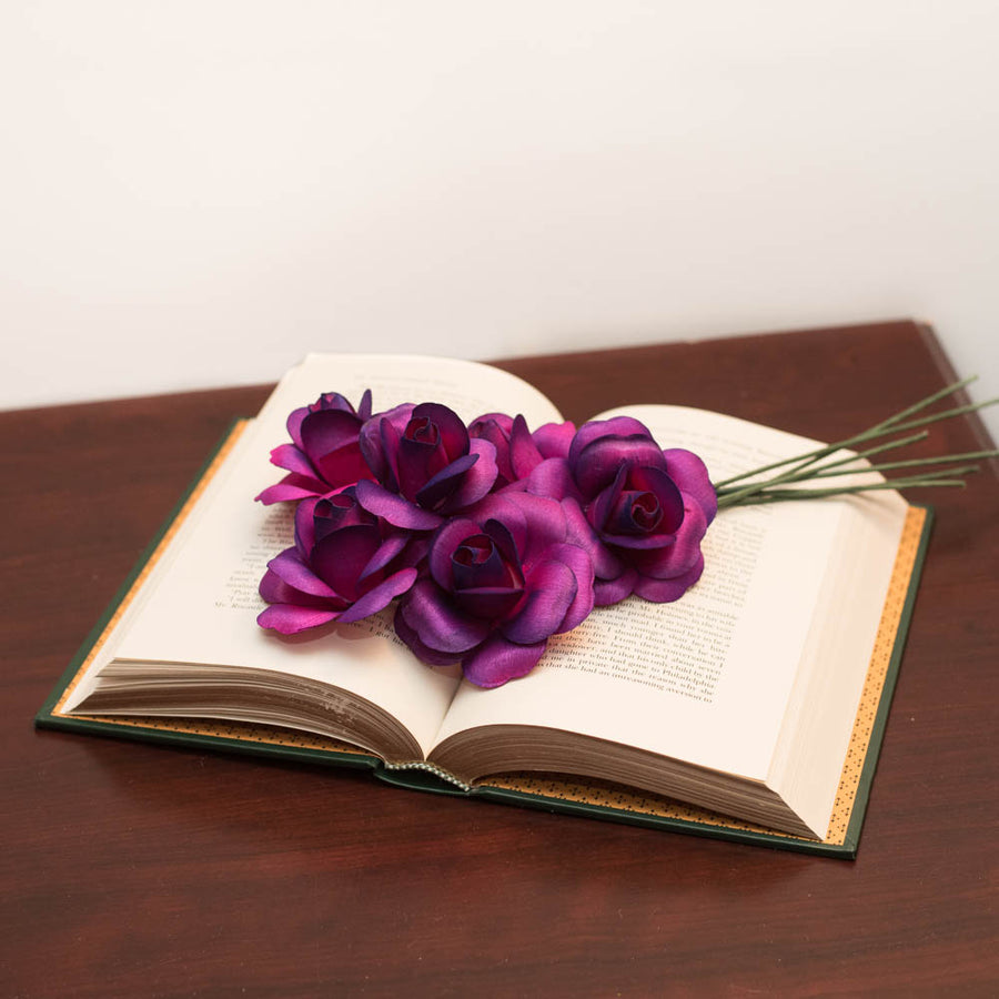 Hot Pink/Purple Fully Open Roses 6-Pack - The Original Wooden Rose