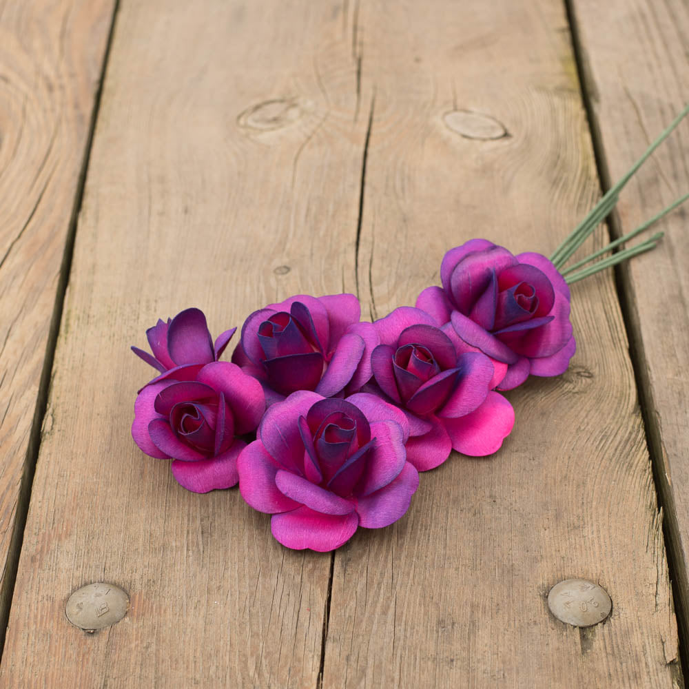 Hot Pink/Purple Fully Open Roses 6-Pack - The Original Wooden Rose