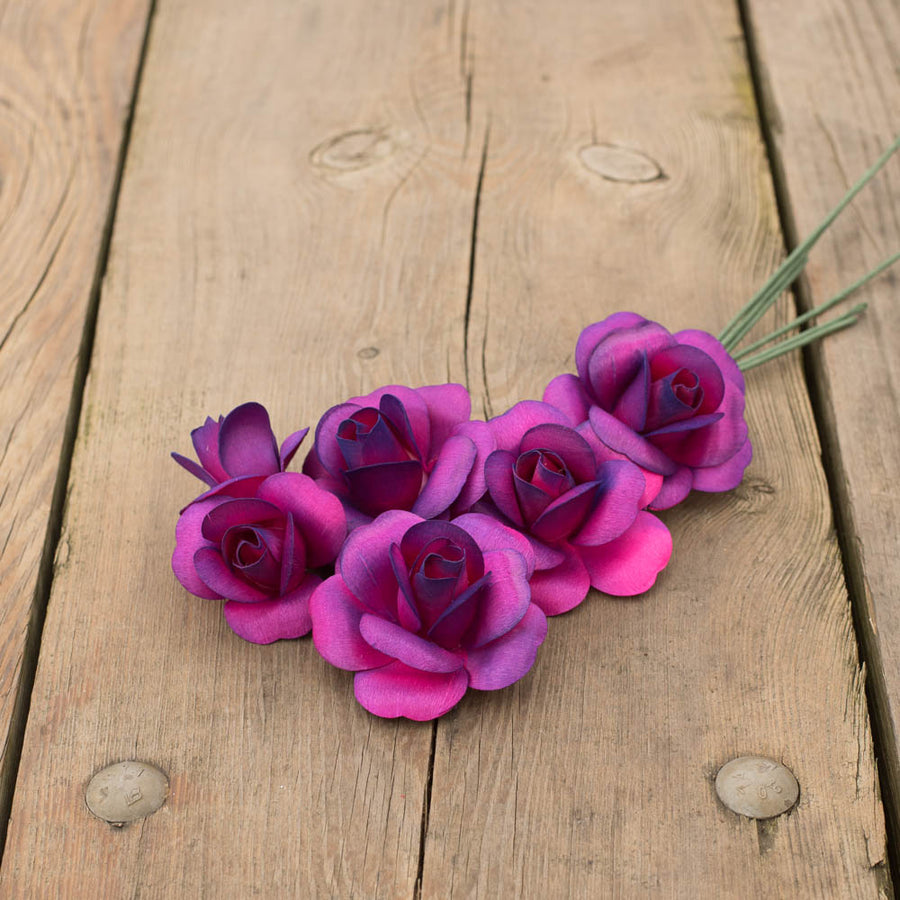 Hot Pink/Purple Fully Open Roses 6-Pack - The Original Wooden Rose