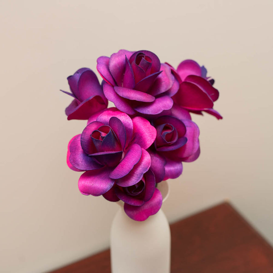 Hot Pink/Purple Fully Open Roses 6-Pack - The Original Wooden Rose
