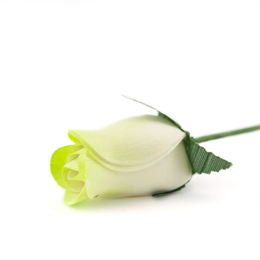 White/Light Green Closed Bud Roses 8-Pack - The Original Wooden Rose