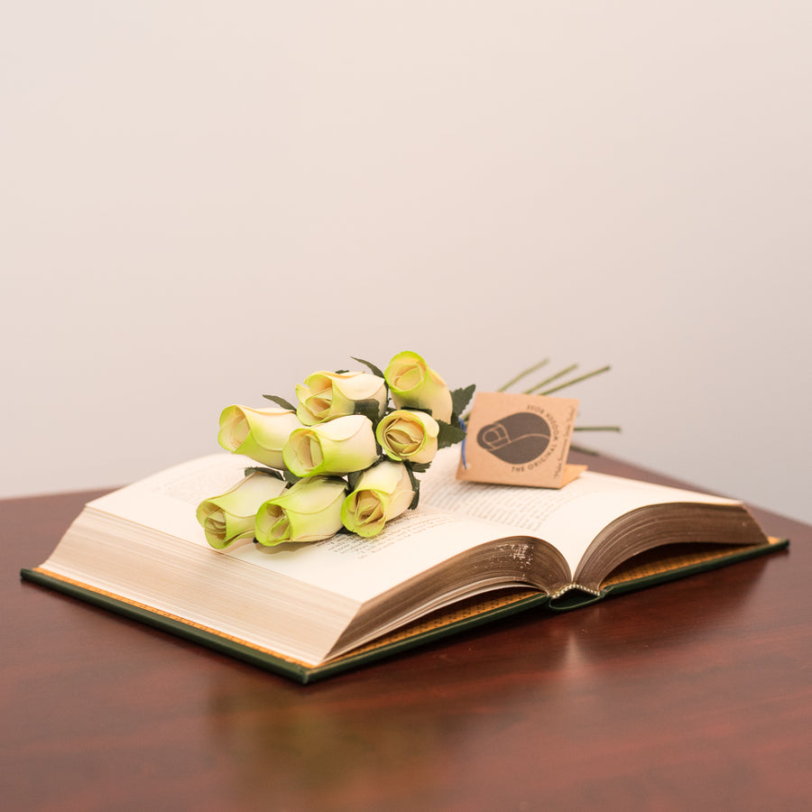 White/Light Green Closed Bud Roses 8-Pack - The Original Wooden Rose