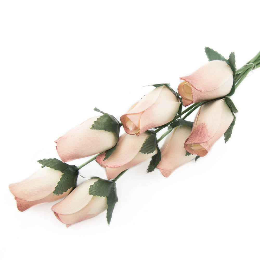 White/Cinnamon Closed Bud Roses 8-Pack - The Original Wooden Rose