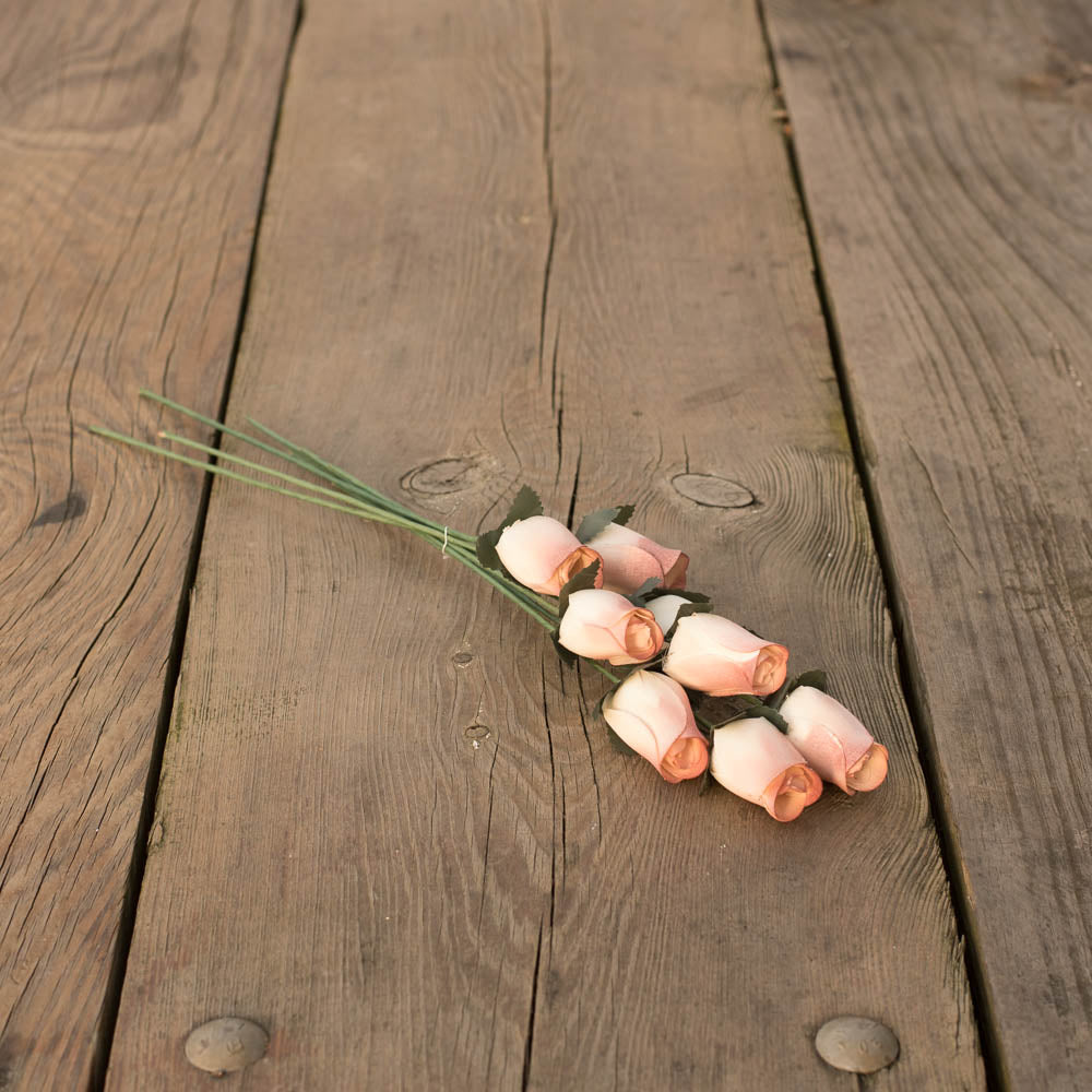 White/Cinnamon Closed Bud Roses 8-Pack - The Original Wooden Rose