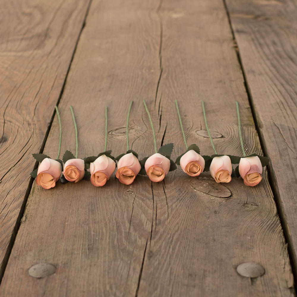 White/Cinnamon Closed Bud Roses 8-Pack - The Original Wooden Rose