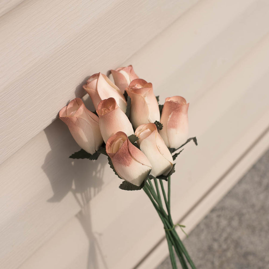 White/Cinnamon Closed Bud Roses 8-Pack - The Original Wooden Rose