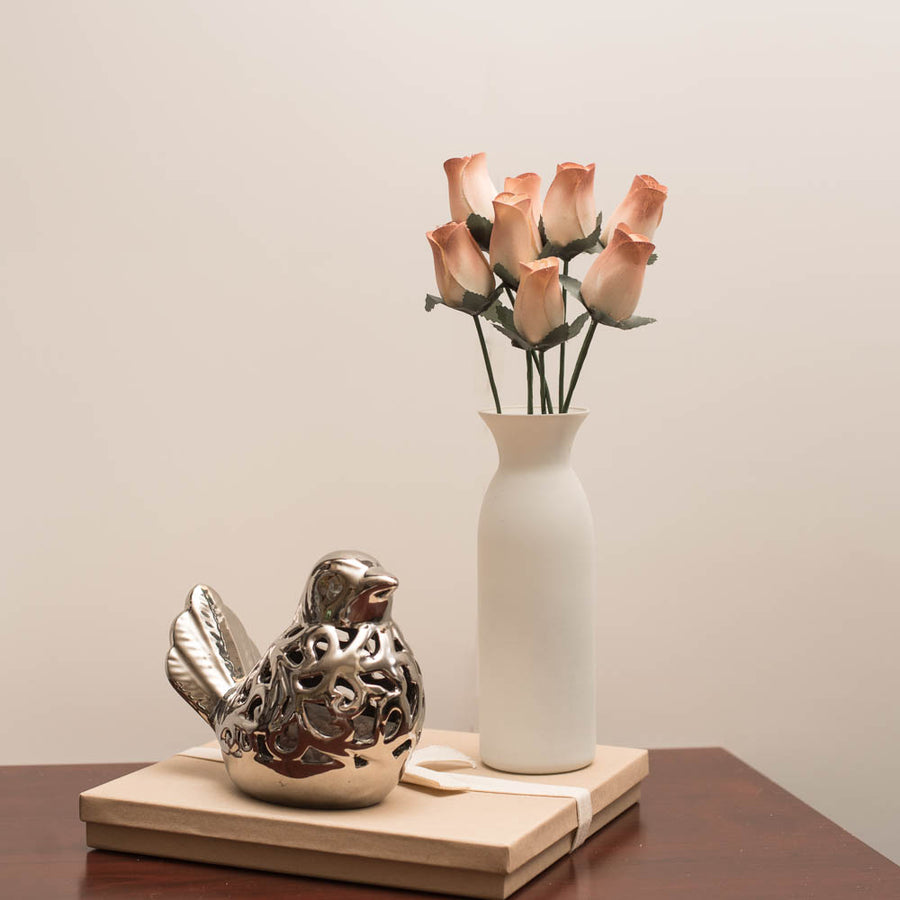 White/Cinnamon Closed Bud Roses 8-Pack - The Original Wooden Rose