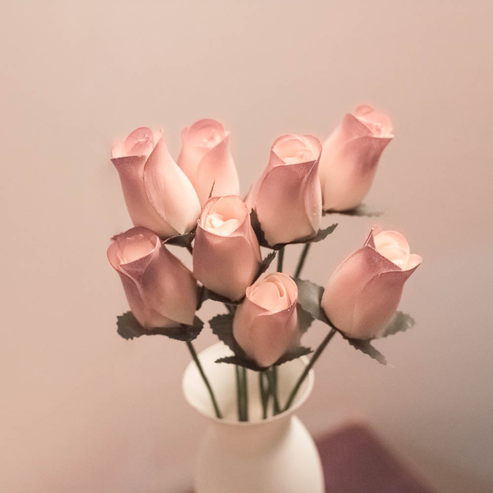 White/Cinnamon Closed Bud Roses 8-Pack - The Original Wooden Rose