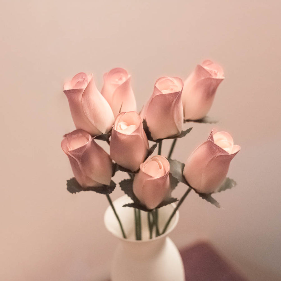 White/Cinnamon Closed Bud Roses 8-Pack - The Original Wooden Rose
