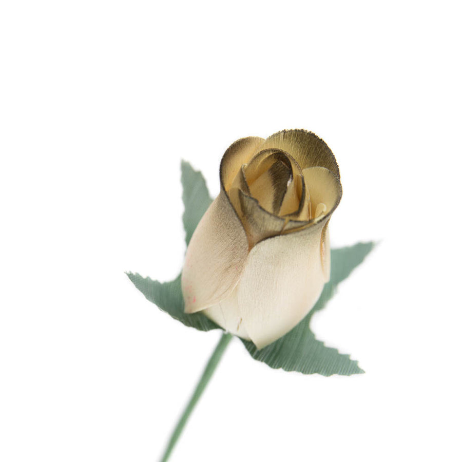 White/Olive Closed Bud Roses 8-Pack - The Original Wooden Rose