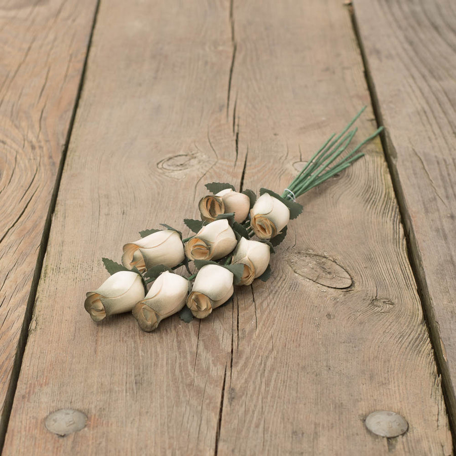 White/Olive Closed Bud Roses 8-Pack - The Original Wooden Rose