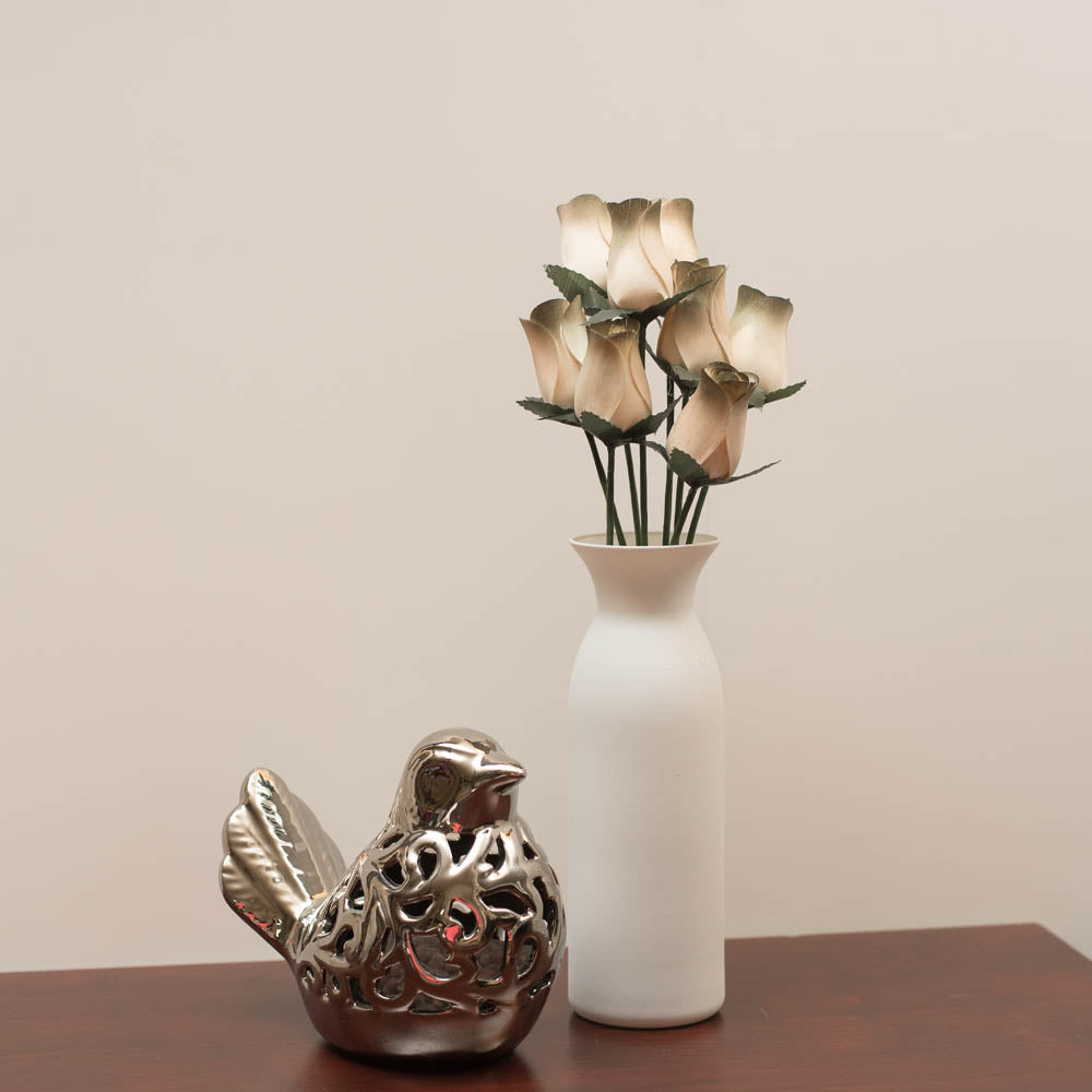 White/Olive Closed Bud Roses 8-Pack - The Original Wooden Rose