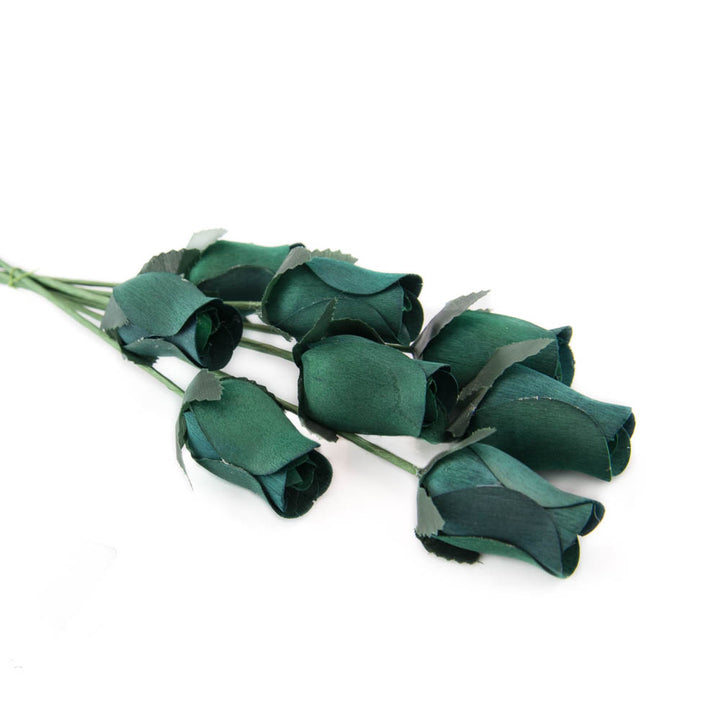 Hunter Green Closed Bud Roses 8-Pack - The Original Wooden Rose