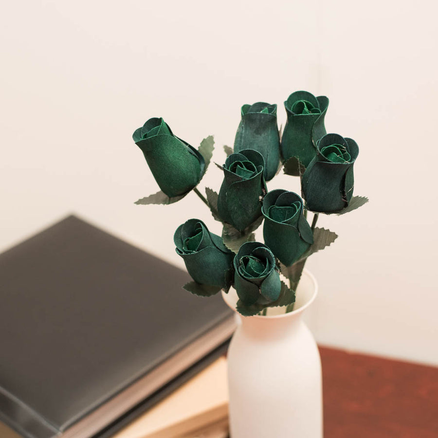 Hunter Green Closed Bud Roses 8-Pack - The Original Wooden Rose
