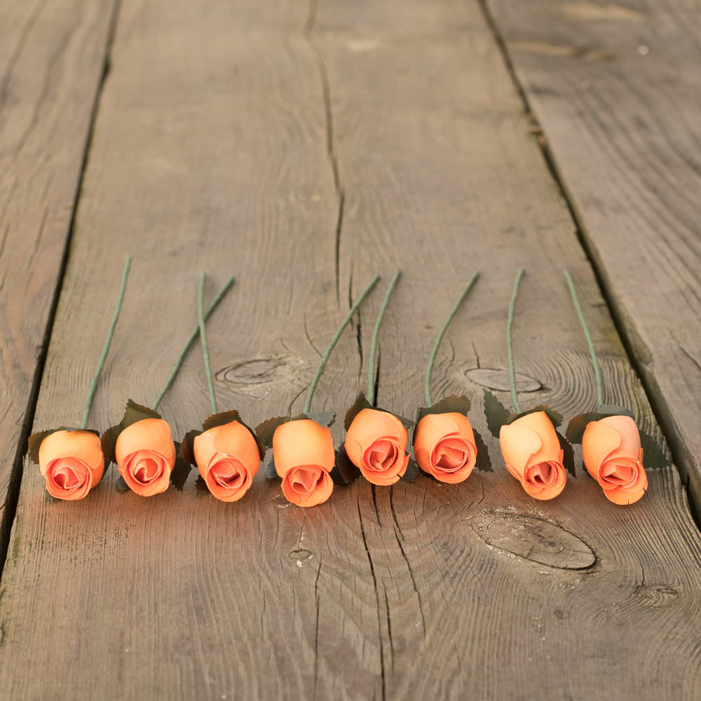 Pumpkin Closed Bud Roses 8-Pack - The Original Wooden Rose