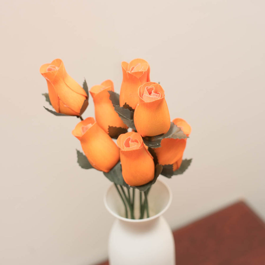 Pumpkin Closed Bud Roses 8-Pack - The Original Wooden Rose