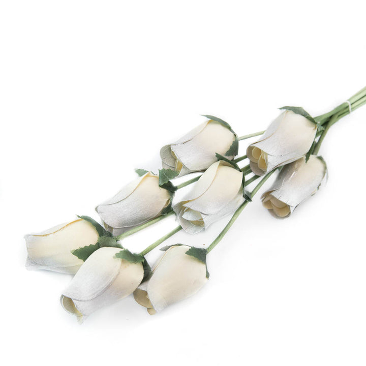 White/Silver Closed Bud Roses 8-Pack - The Original Wooden Rose