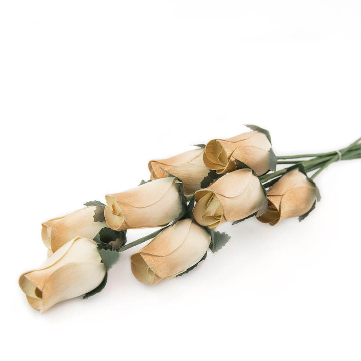 White/Gold Closed Bud Roses 8-Pack - The Original Wooden Rose