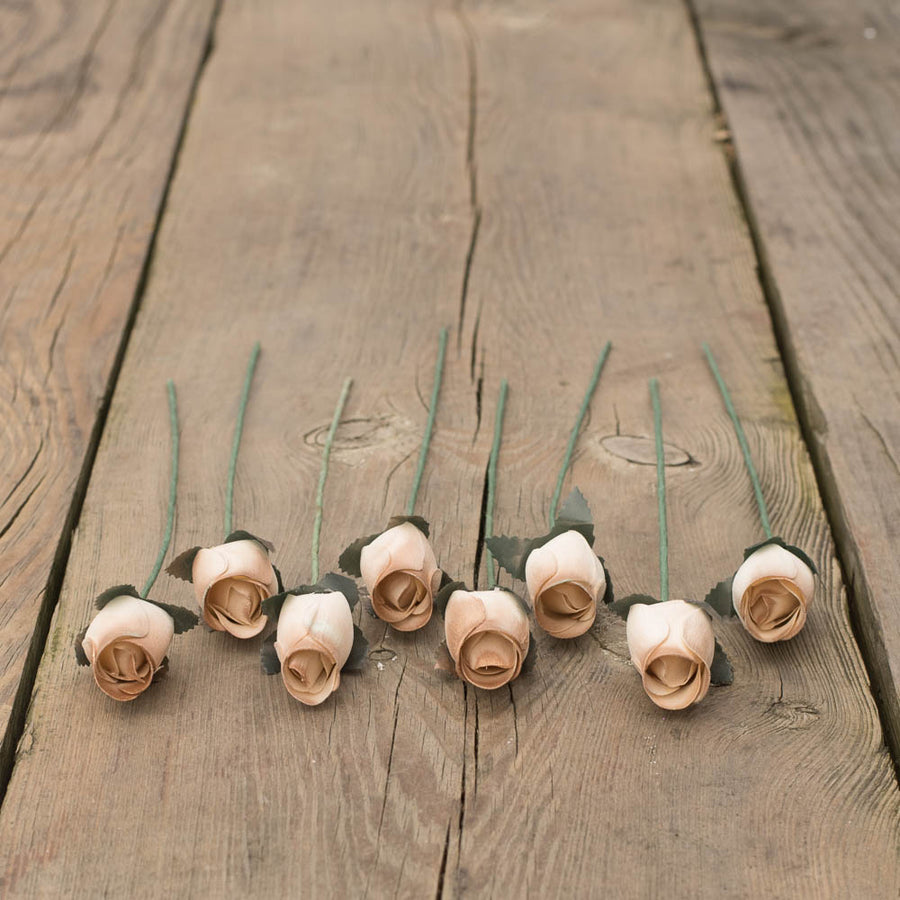 White/Gold Closed Bud Roses 8-Pack - The Original Wooden Rose