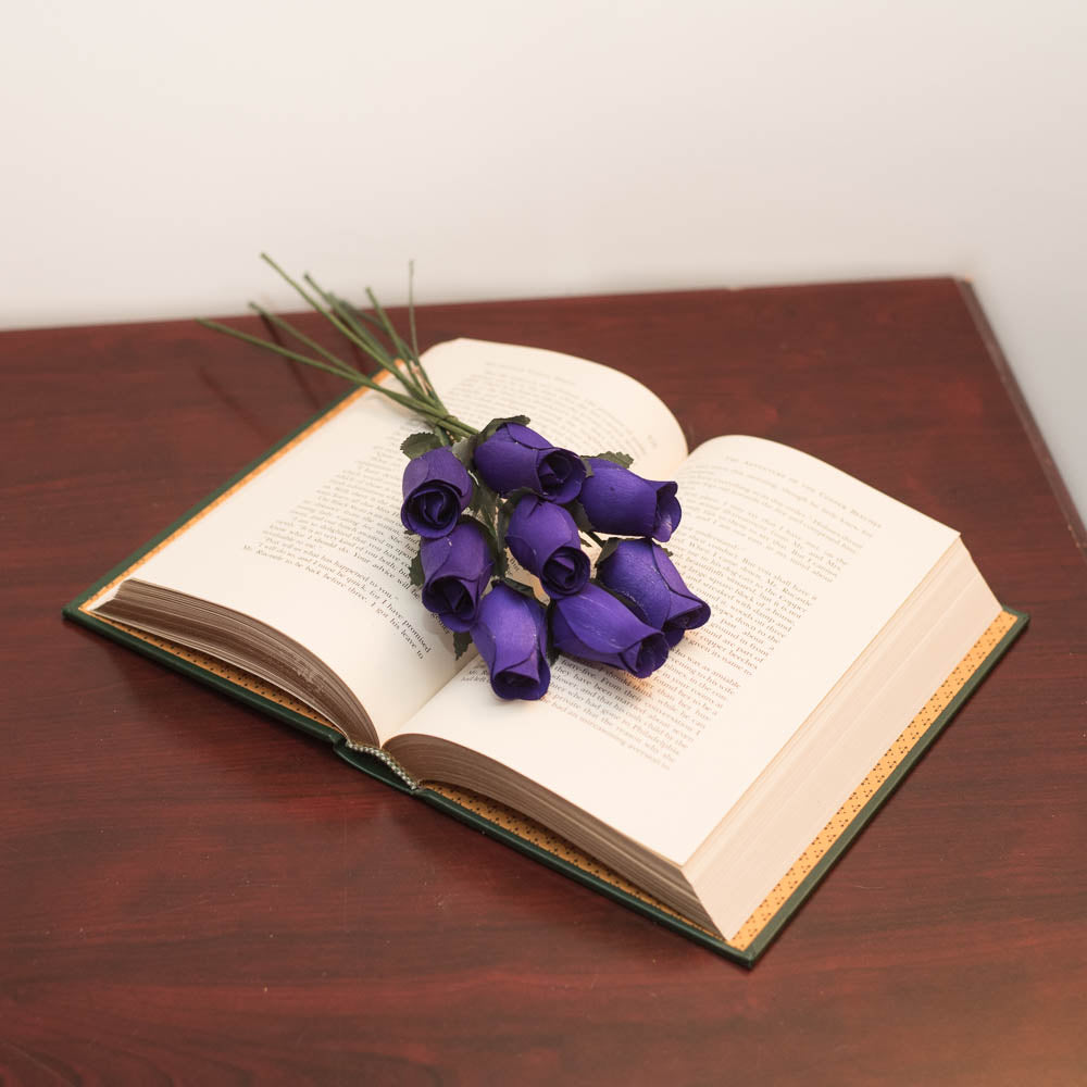 Dark Purple Closed Bud Roses 8-Pack - The Original Wooden Rose