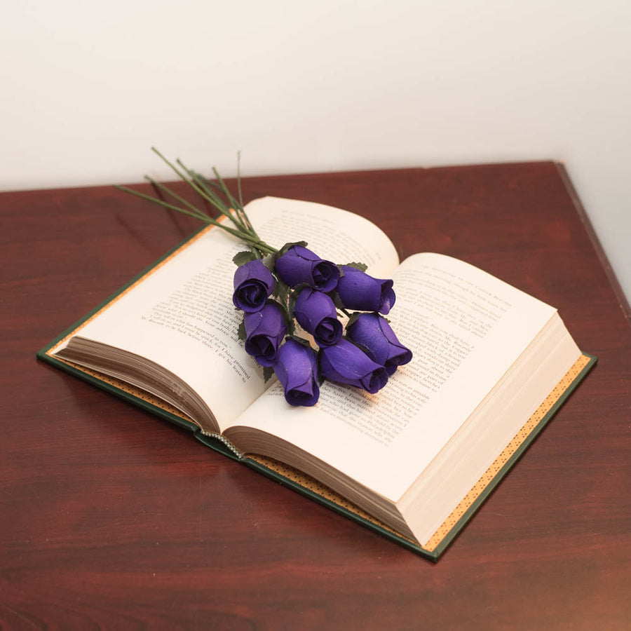 Dark Purple Closed Bud Roses 8-Pack - The Original Wooden Rose