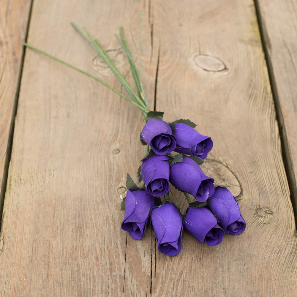 Dark Purple Closed Bud Roses 8-Pack - The Original Wooden Rose