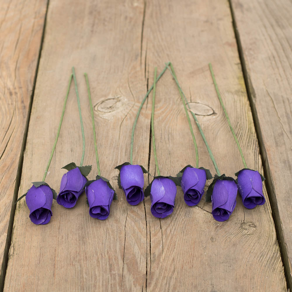 Dark Purple Closed Bud Roses 8-Pack - The Original Wooden Rose