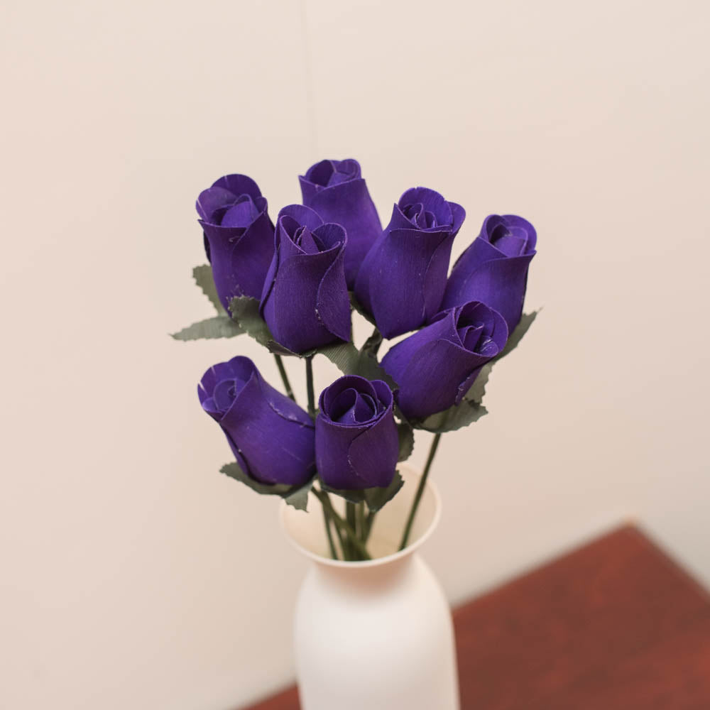 Dark Purple Closed Bud Roses 8-Pack - The Original Wooden Rose