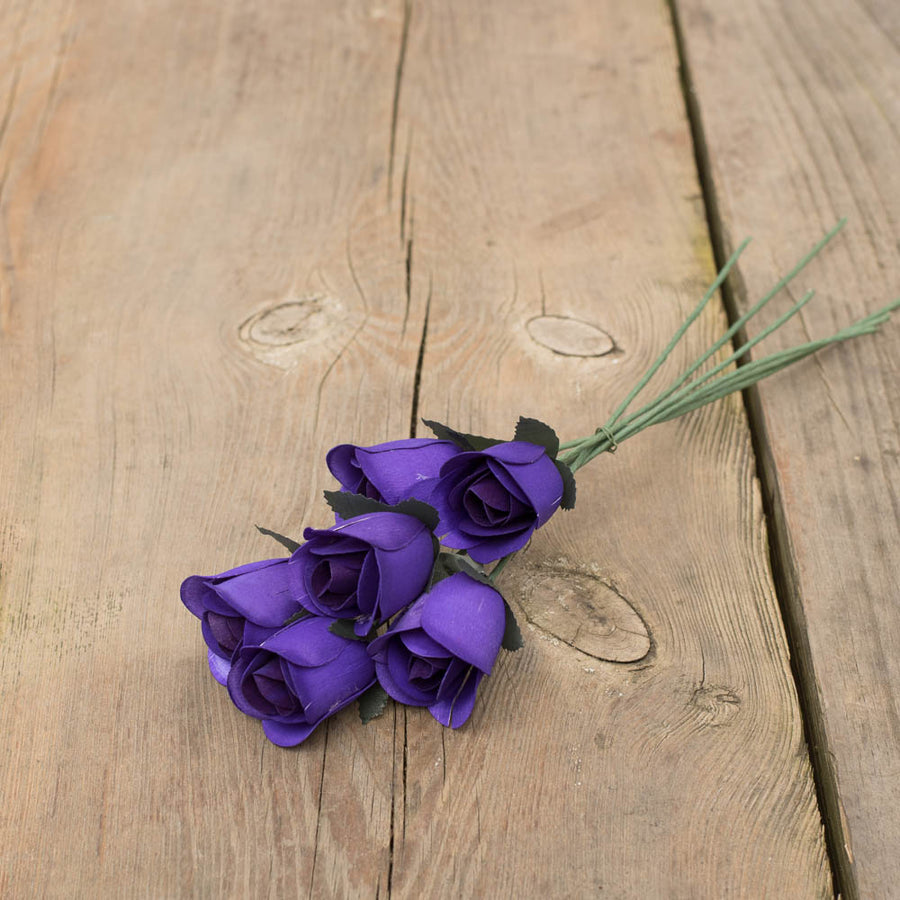 Purple Half Open Roses 6-Pack - The Original Wooden Rose