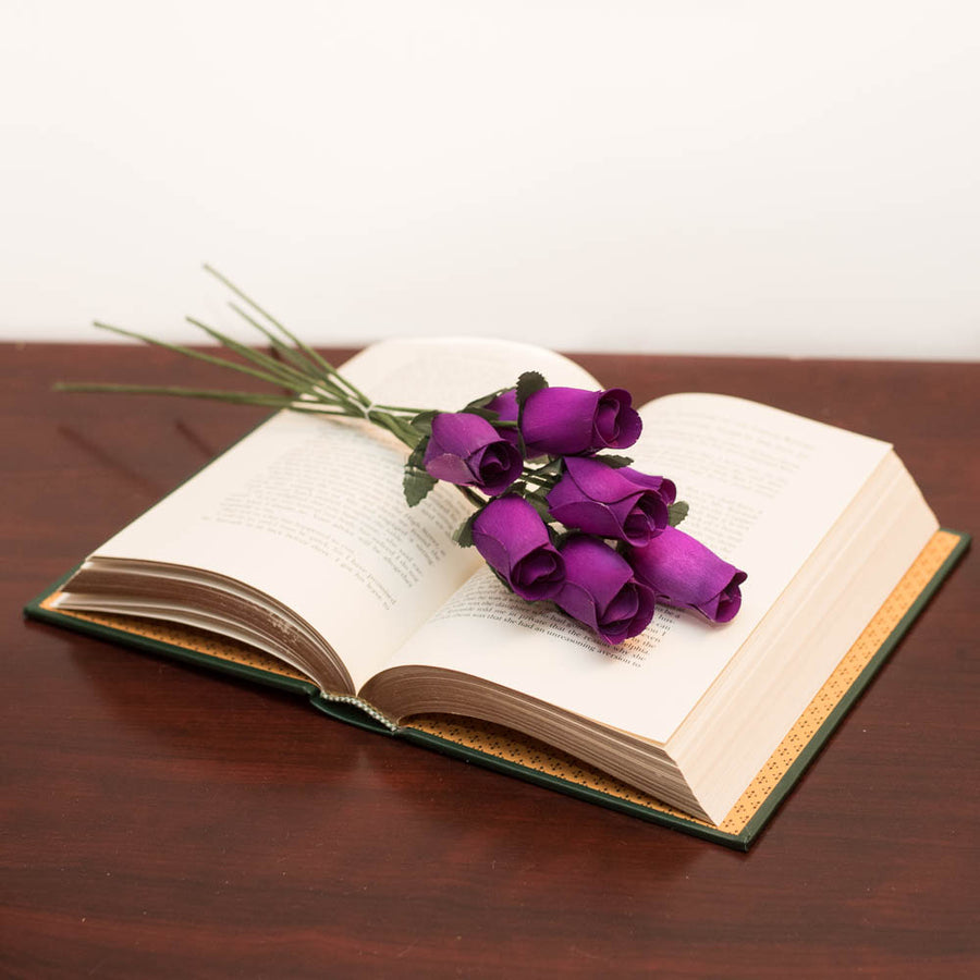 Violet Closed Bud Roses 8-Pack - The Original Wooden Rose