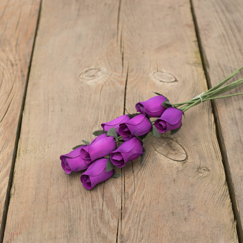 Violet Closed Bud Roses 8-Pack - The Original Wooden Rose
