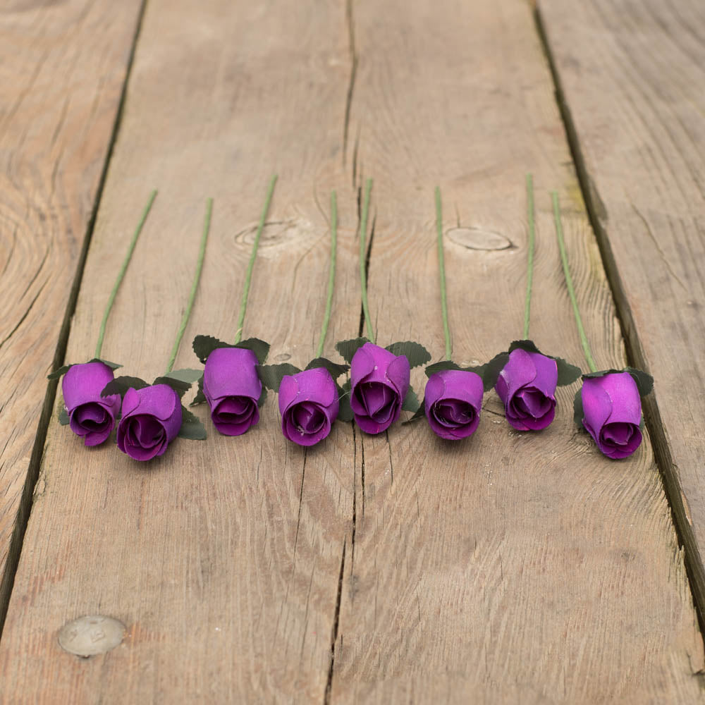 Violet Closed Bud Roses 8-Pack - The Original Wooden Rose