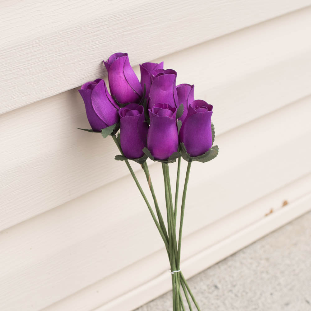 Violet Closed Bud Roses 8-Pack - The Original Wooden Rose