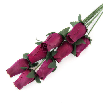 Dark Burgundy Closed Bud Roses 8-Pack - The Original Wooden Rose