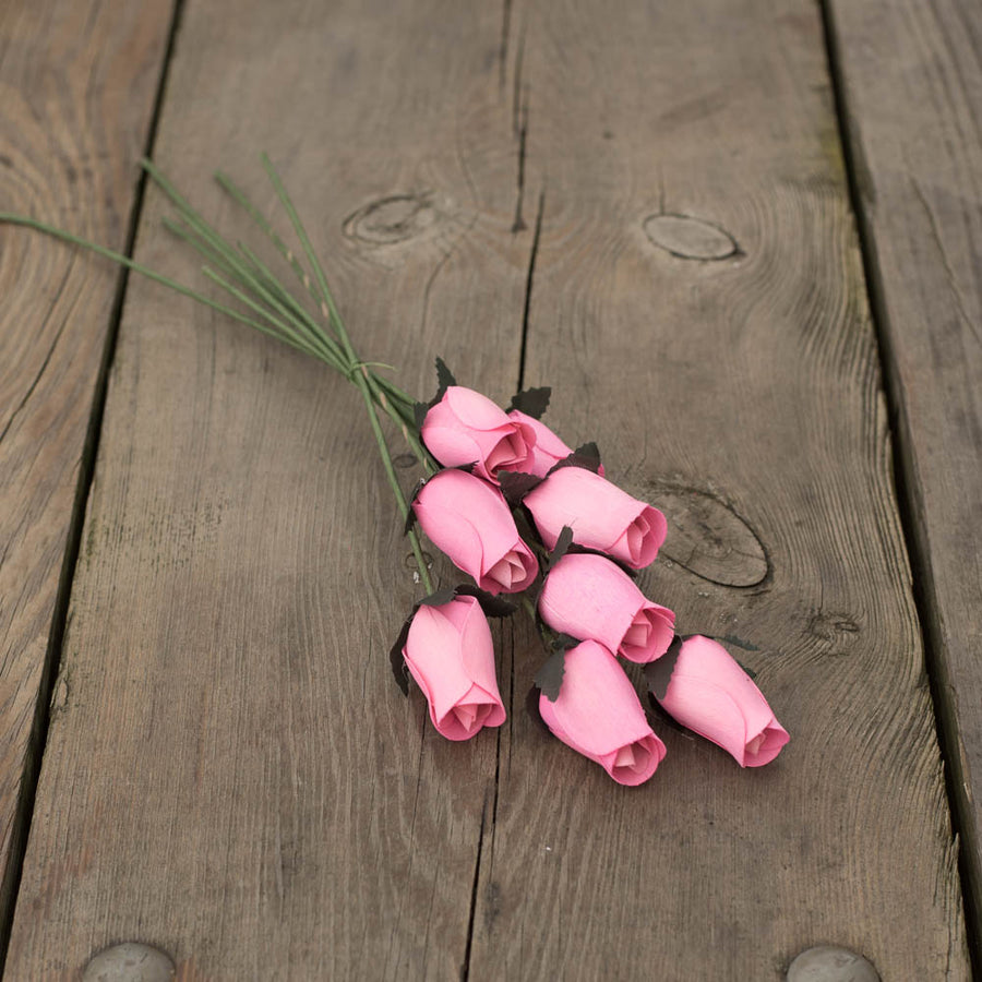 Light Pink Closed Bud Roses 8-Pack - The Original Wooden Rose