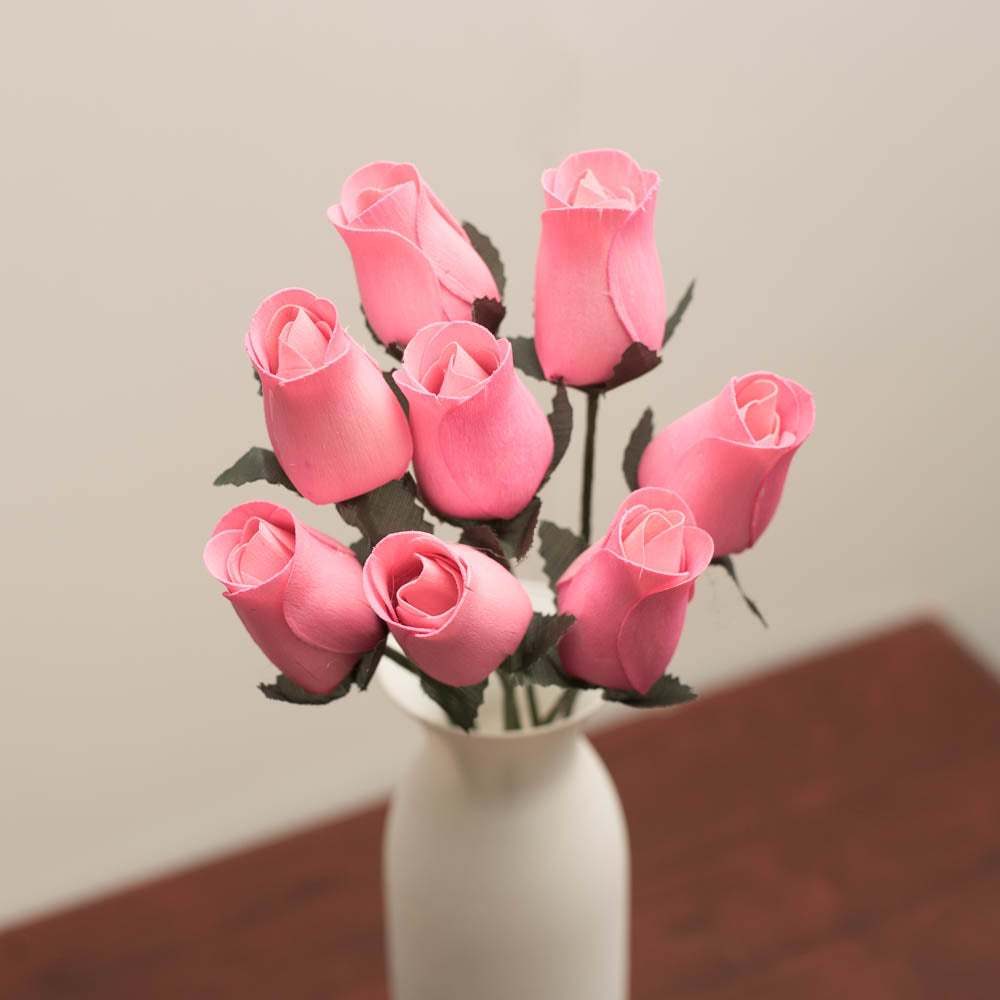 Light Pink Closed Bud Roses 8-Pack - The Original Wooden Rose
