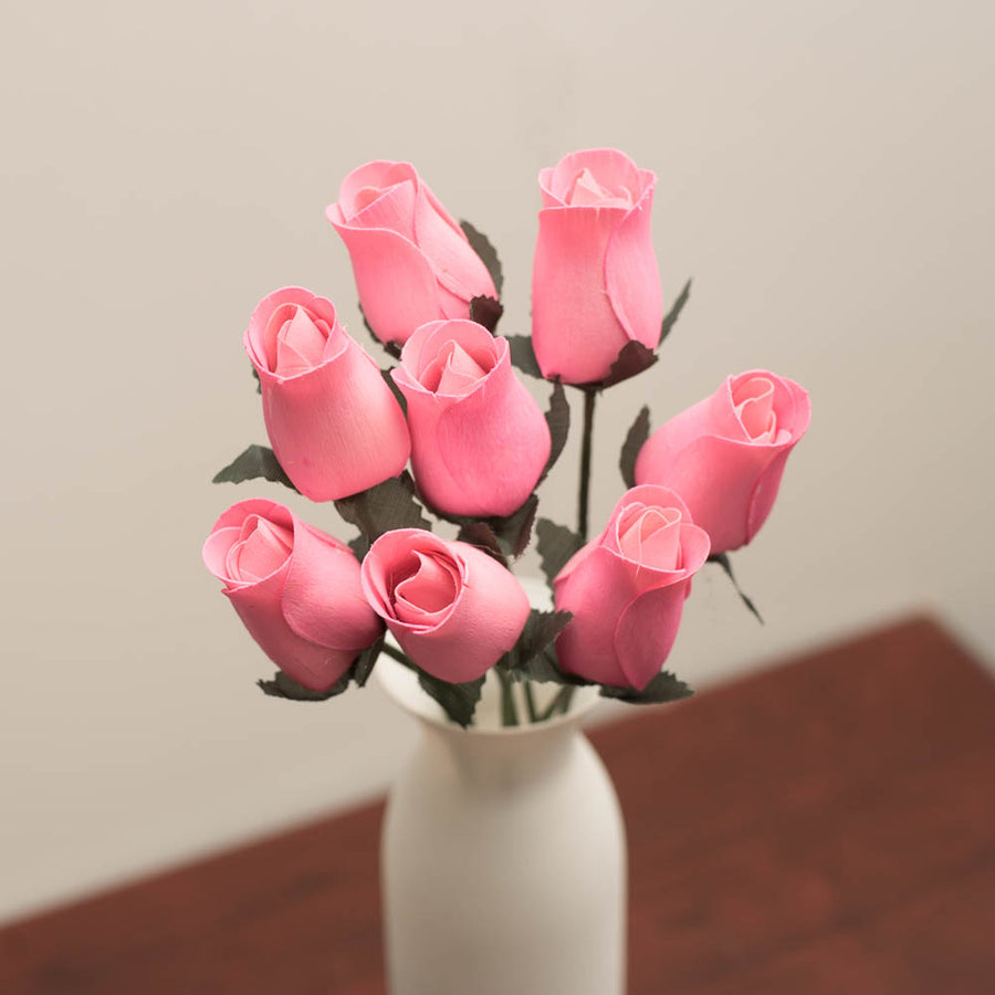 Light Pink Closed Bud Roses 8-Pack - The Original Wooden Rose