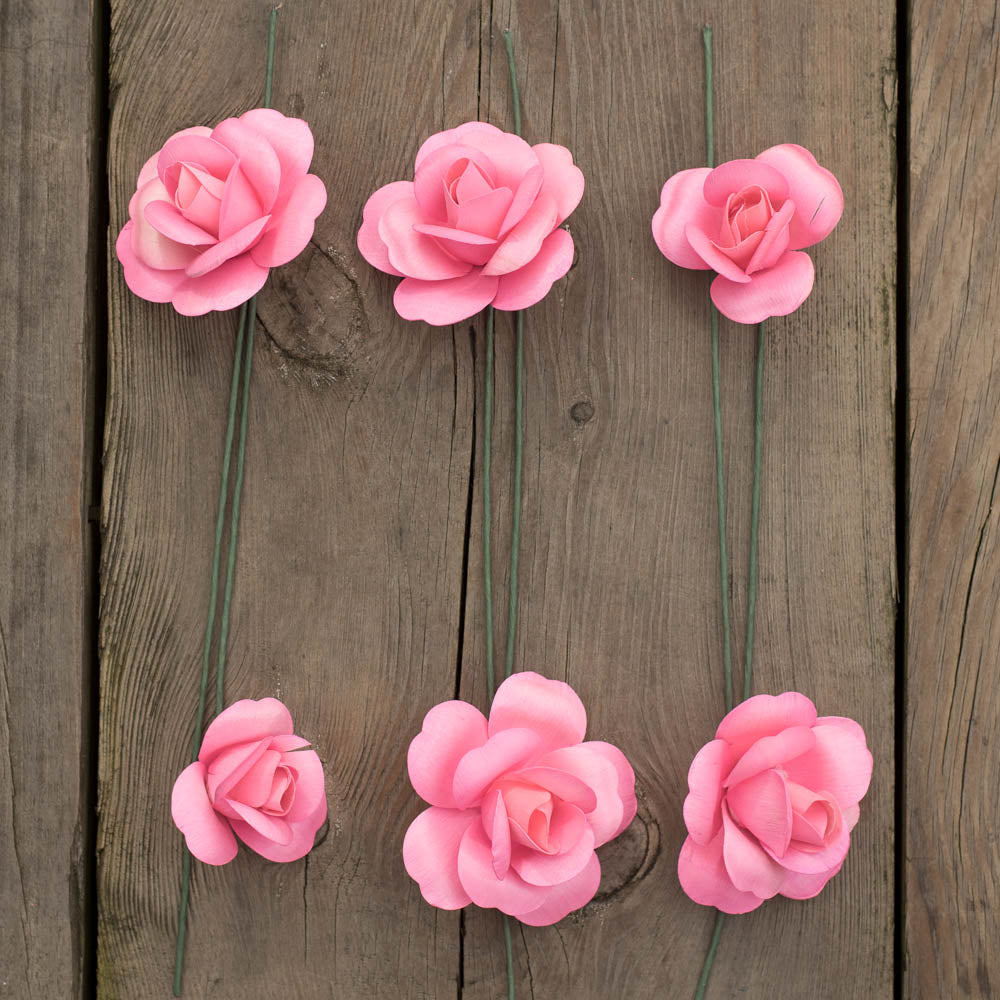 Pink Fully Open Roses 6-Pack – The Original Wooden Rose