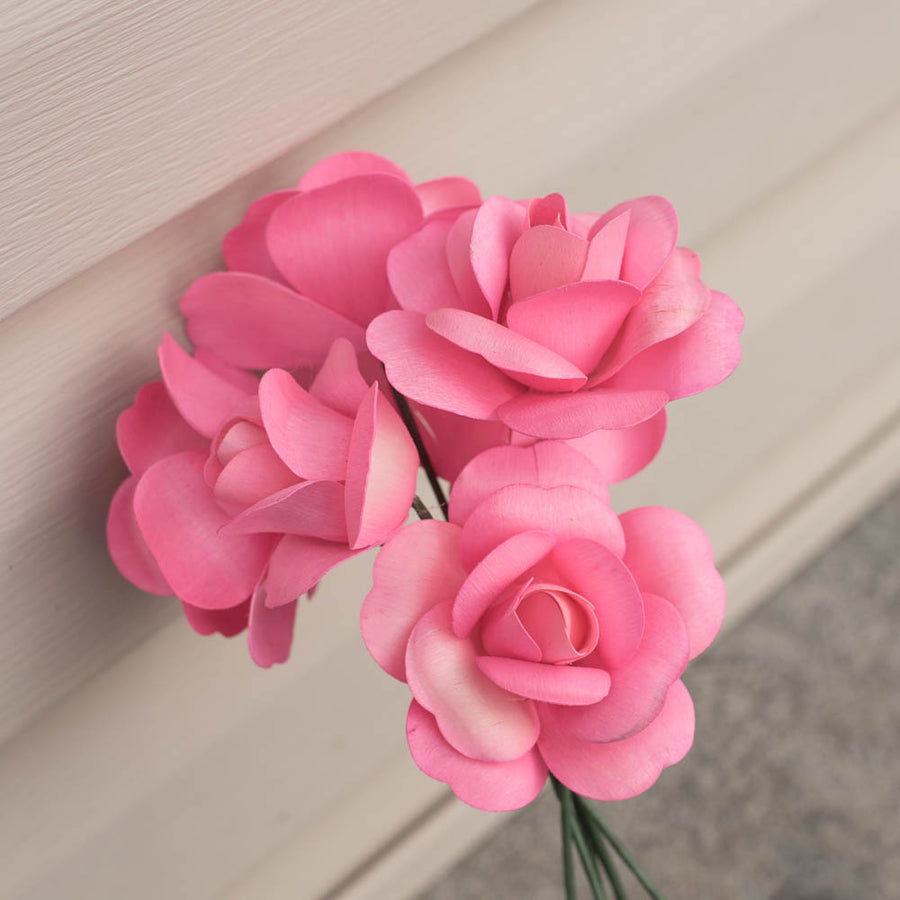 Pink Fully Open Roses 6-Pack – The Original Wooden Rose