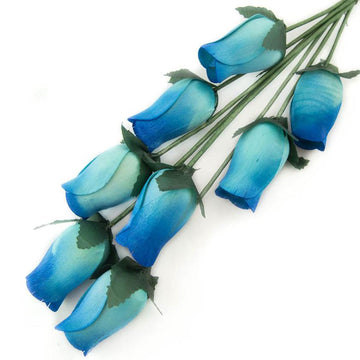 Blue/Dark Blue Closed Bud Roses 8-Pack - The Original Wooden Rose